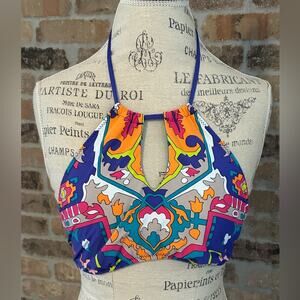 Trina Turk Women's Standard High Neck Halter Hipster Bikini Swimsuit Top sz 4